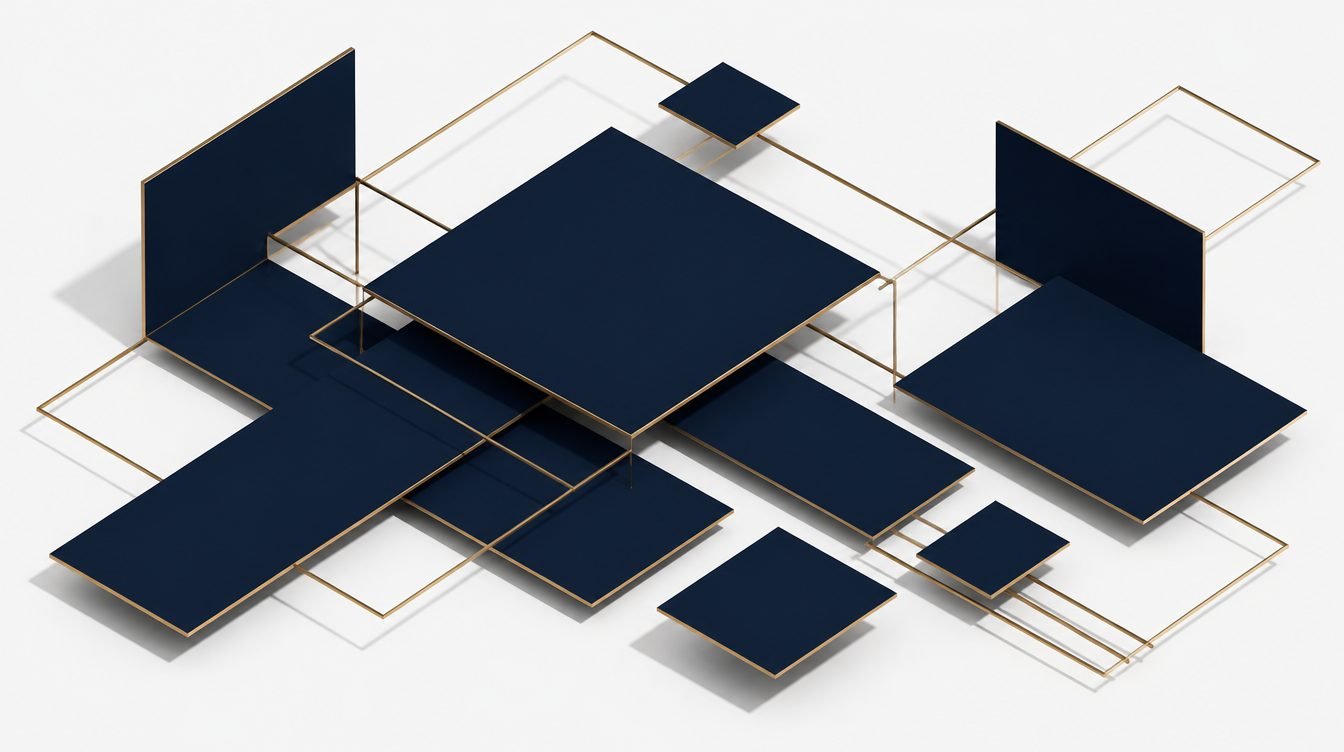 Navy plates and brass rules composed in layers